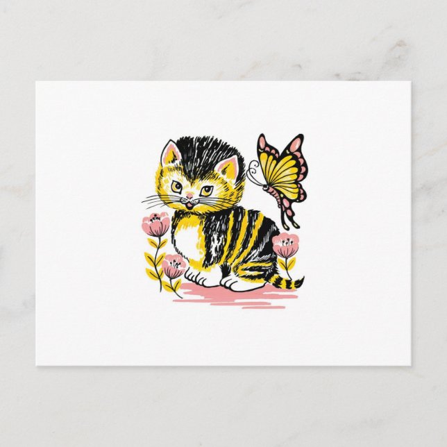 Butterfly & Kitten Postkarte (Vorderseite)