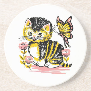 Butterfly & Kitten Sandstein Untersetzer