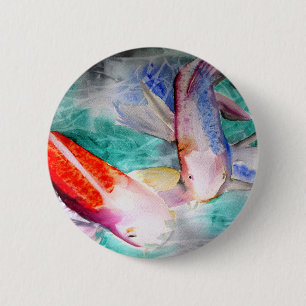 Butterfly Koi Aquarell Japanische Fischkunst Button