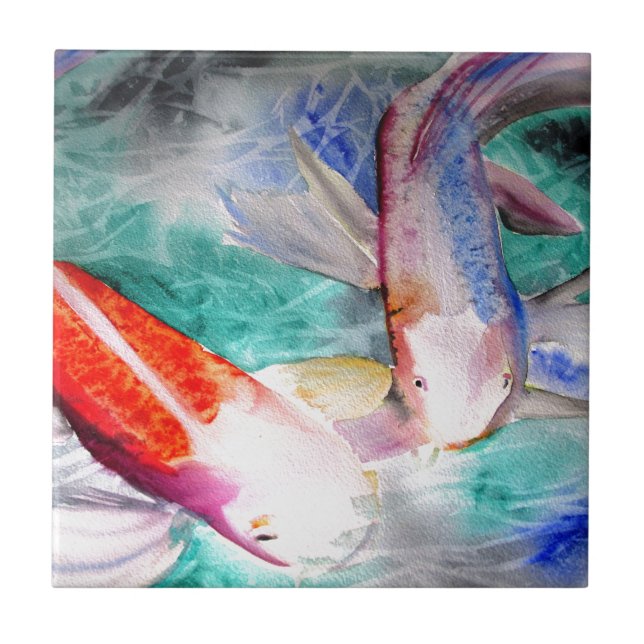 Butterfly Koi Aquarell Japanische Fischkunst Fliese (Vorderseite)