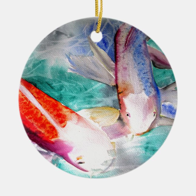Butterfly Koi Aquarell Japanische Fischkunst Keramik Ornament (Vorne)