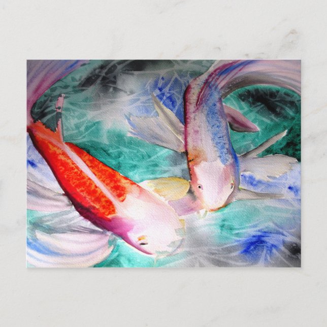 Butterfly Koi Aquarell Japanische Fischkunst Postkarte (Vorderseite)
