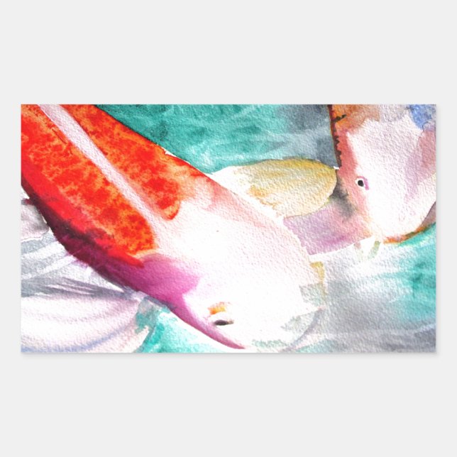 Butterfly Koi Aquarell Japanische Fischkunst Rechteckiger Aufkleber (Vorderseite)
