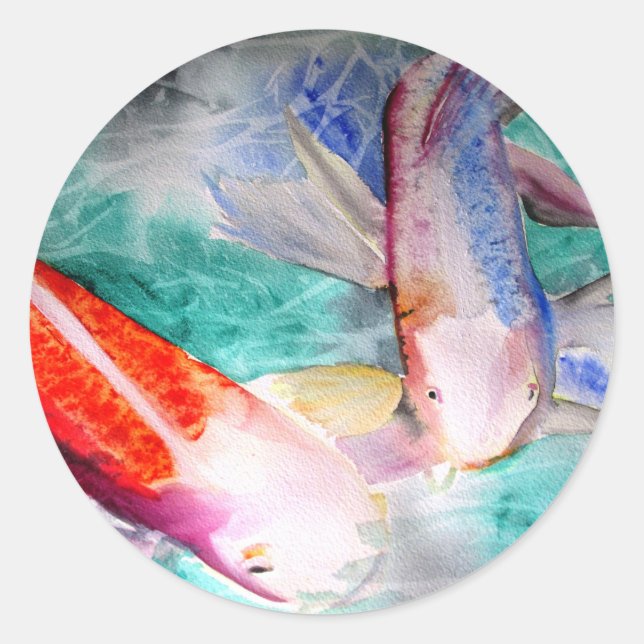 Butterfly Koi Aquarell Japanische Fischkunst Runder Aufkleber (Vorderseite)