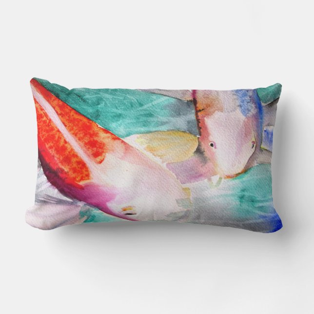 Butterfly Koi Aquarell Japanische Fischmalerei Lendenkissen (Vorderseite)