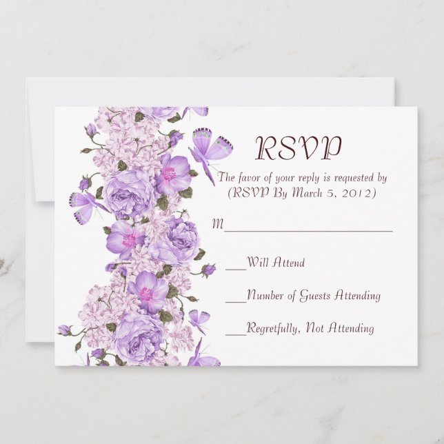 Butterfly Lavender Floral Garden RSVP-Karte Einladung (Vorderseite)