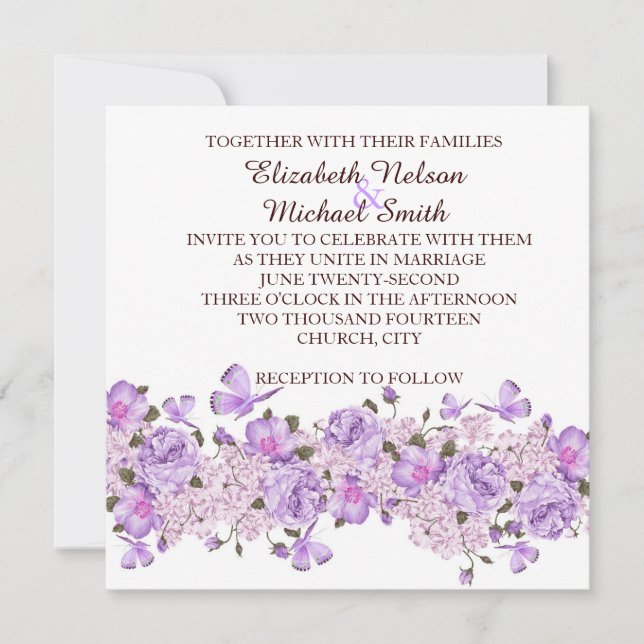 Butterfly Lavender Floral Garden Wedite Einladung (Vorderseite)