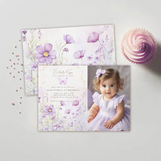 Butterfly Lavender Wildblumen Foto 1. Geburtstag Einladung