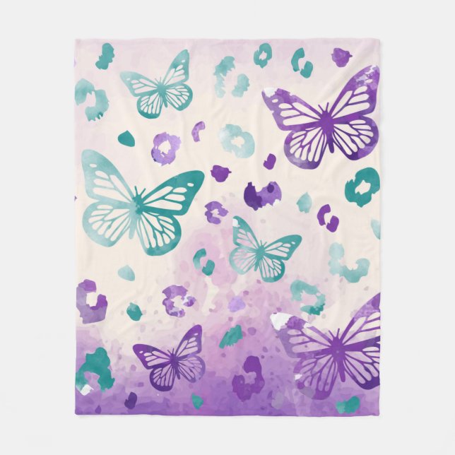 Butterfly Leopard White Fleece Blanket (Vorderseite)