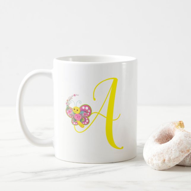 Butterfly Letter A Floral Tasse (Mit Donut)