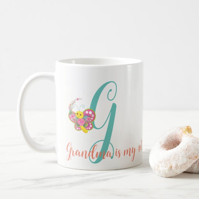 Butterfly Letter G Floral Tasse (Mit Donut)
