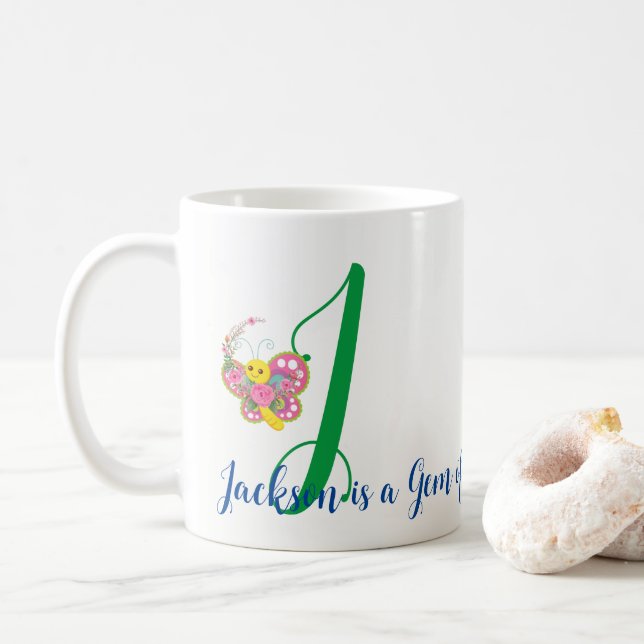 Butterfly Letter J Floral Tasse (Mit Donut)