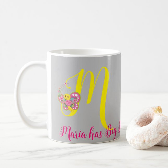 Butterfly Letter M Floral Tasse (Mit Donut)