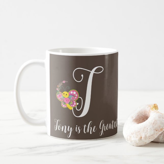Butterfly Letter T Floral Tasse (Mit Donut)