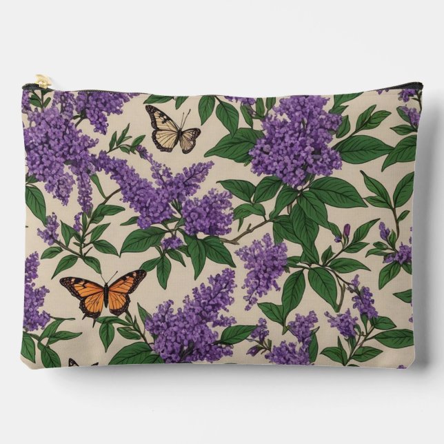 Butterfly-Lila-Blumen und Schmetterlinge Zubehörtasche (Vorderseite)