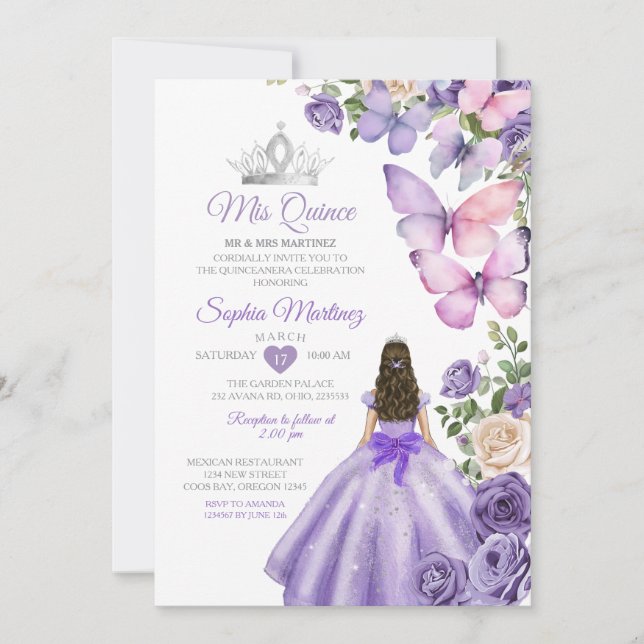 Butterfly Lila Lilac Quinceanera Geburtstagskrone Einladung (Vorderseite)
