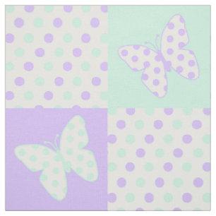 Butterfly Lila Mint Green Polka Dots Stoff