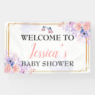 Butterfly Lila Pink Girl Babydusche Hintergrund Banner