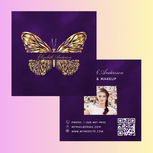 Butterfly-lila-QR-Code-Foto Quadratische Visitenkarte