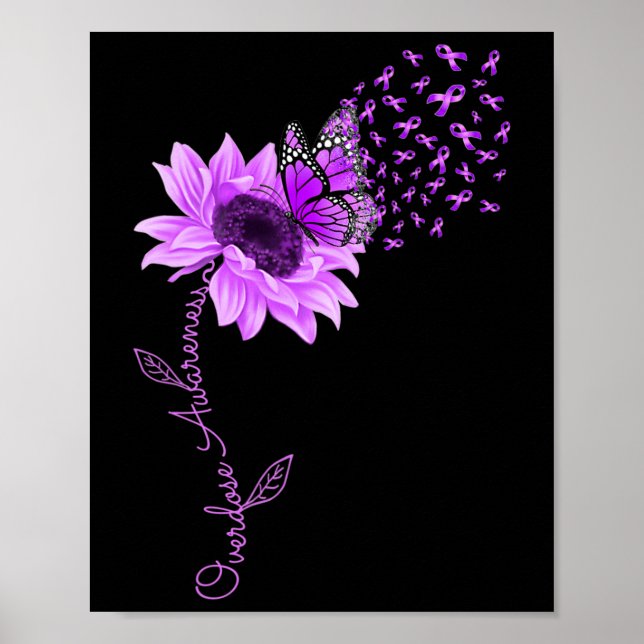 Butterfly Lila Ribbon Sonnenblumen Überdosierung A Poster (Vorne)