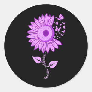 Butterfly Lila Ribbon Sonnenblumen Überdosierung A Runder Aufkleber