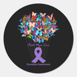 Butterfly Lila Ribbon Sonnenblumen Überdosierung A Runder Aufkleber