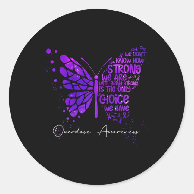 Butterfly Lila Ribbon Überdosierung Bewusstsein Runder Aufkleber (Vorderseite)