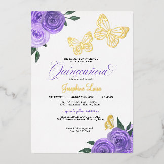 Butterfly Lila Rose Quinceanera Real Folieneinladung