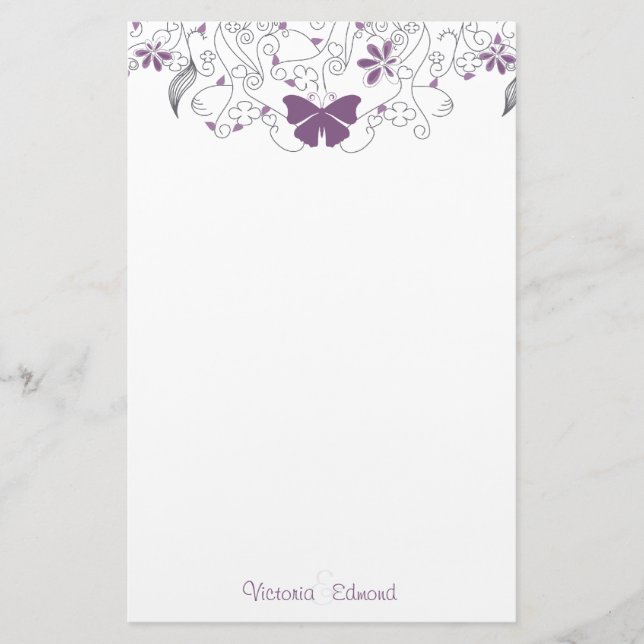 Butterfly Lila Whimsy Personalisiert Stationierung Briefpapier (Vorderseite)
