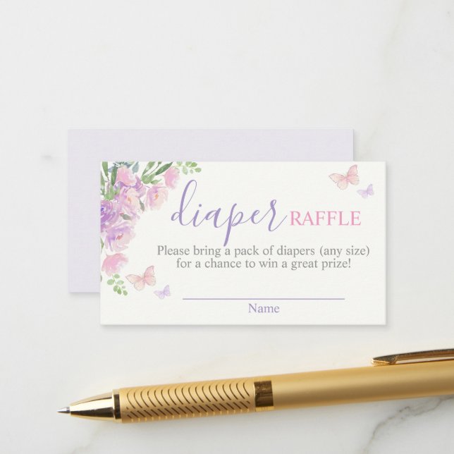 Butterfly lilac Pink Diaper Raffel Begleitkarte (Vorderseite/Rückseite Beispiel)
