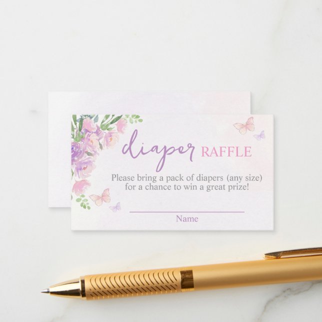 Butterfly lilac Pink Diaper Raffel Begleitkarte (Vorderseite/Rückseite Beispiel)
