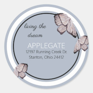 Butterfly Living the Dream Blue Address Runder Aufkleber