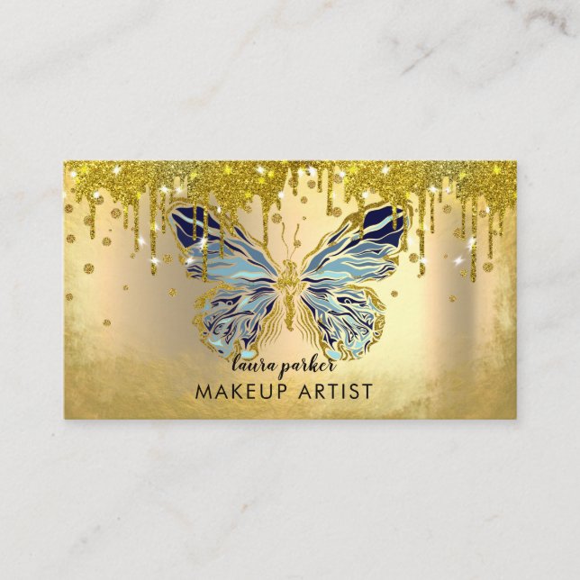 Butterfly Logo Gold Dripping Glitzer Elegant Visitenkarte (Vorderseite)
