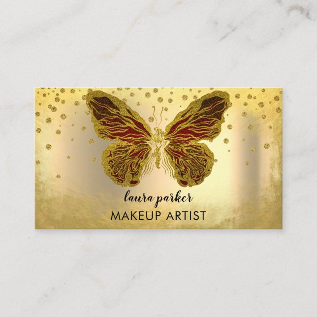 Butterfly Logo Gold Glitzer Girly Moderne Elegant  Visitenkarte (Vorderseite)