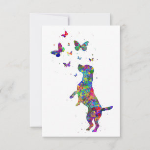 Butterfly Lover Beagle Hund spielen mit Schmetterl Dankeskarte