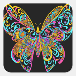 BUTTERFLY MANDALA ART FÜR SPIRITUELLE MEDITUNG QUADRATISCHER AUFKLEBER