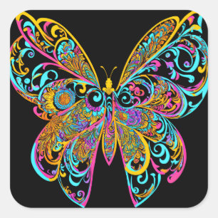 BUTTERFLY MANDALA ART FÜR SPIRITUELLE MEDITUNG QUADRATISCHER AUFKLEBER