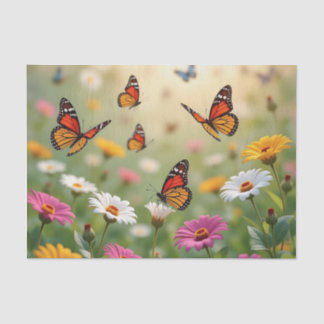 Butterfly Meadow Seamless Pattern Vibrant Flowers Seidenpapier