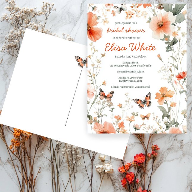Butterfly Meadow Watercolor Brautparty CUSTOM Postkarte (Butterfly Meadow Watercolor Bridal Shower CUSTOM Postcard
)