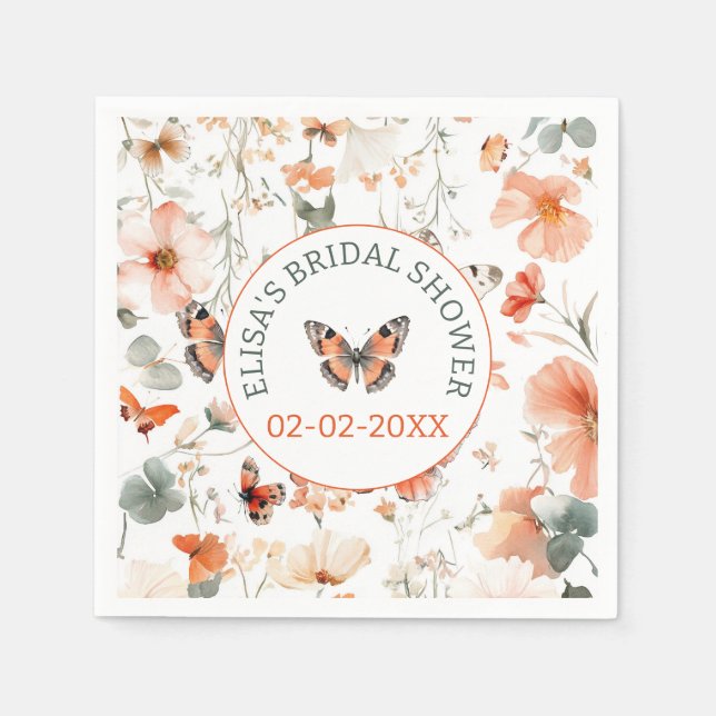 Butterfly Meadow Watercolor CUSTOM Brautparty Serviette (Vorderseite)