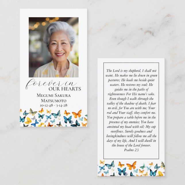 Butterfly Memorial Prayer Card - Elegantes Schwarz Visitenkarte (Vorne/Hinten)