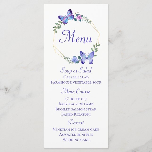 Butterfly Menu Blue Butterflies Blumenzwiebeln Hoc Menükarte (Vorderseite)