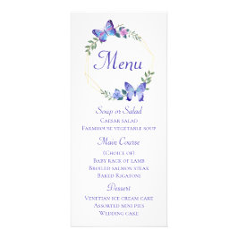 Butterfly Menu Navy Blue Floral Wreath Wedding Werbekarte