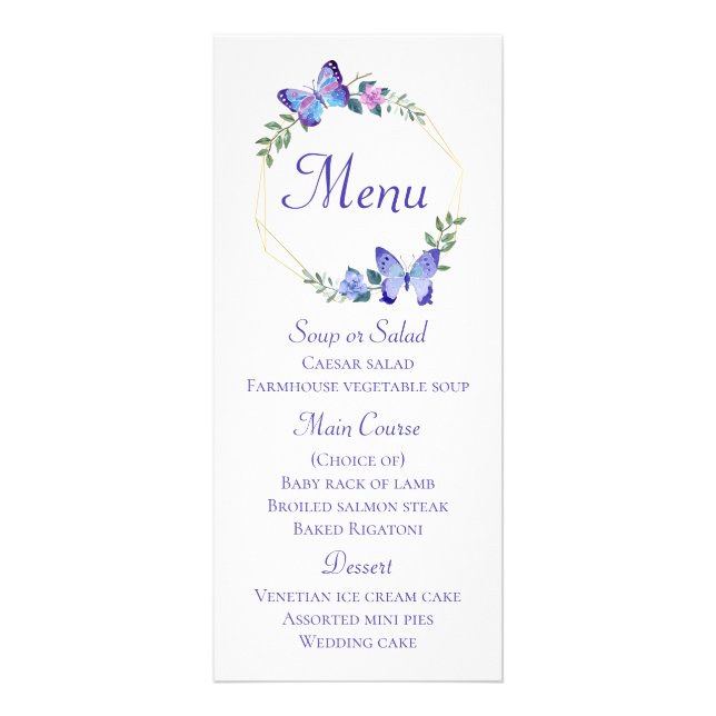 Butterfly Menu Navy Blue Floral Wreath Wedding Werbekarte (Vorne)