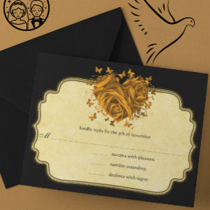 Butterfly Metallic Gold Heart Gold Imitate Parchme RSVP Karte