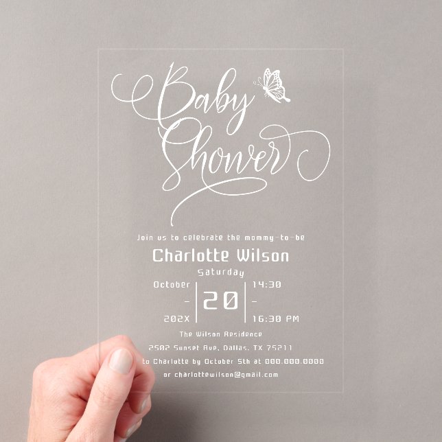 Butterfly Modern Minimal Baby Shower Acryleinladungen (Insitu (Handheld))