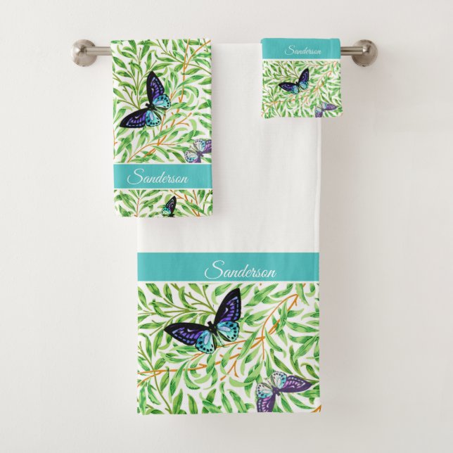 Butterfly Modern Stylish Navy Blue Monogram Badhandtuch Set (Insitu)