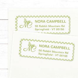 Butterfly Monogram Green Gingham Rücksendeadresse