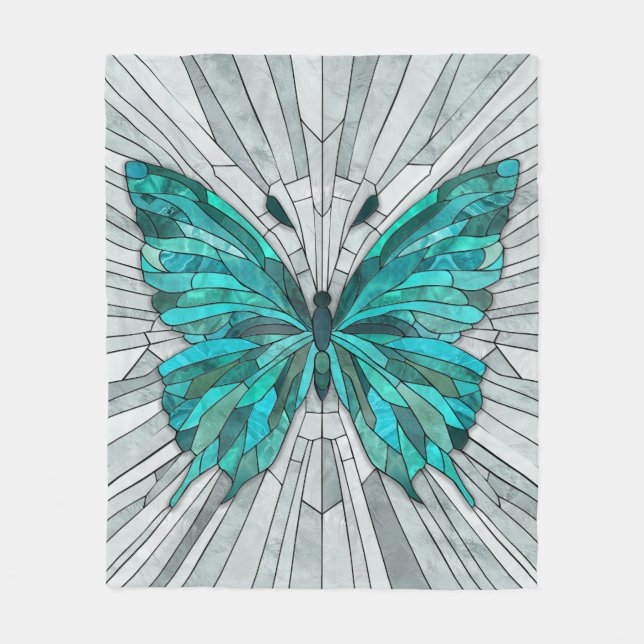 Butterfly Mosaic - Emerald Green und Grau Fleecedecke (Vorderseite)