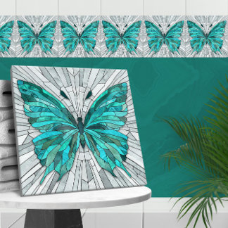 Butterfly Mosaic - Emerald Green und Grau Fliese